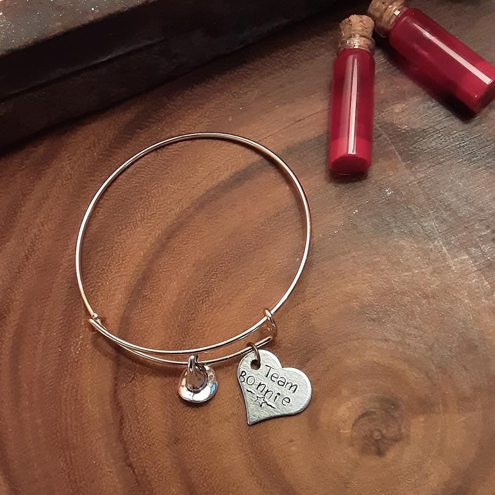 Team Bonnie tvd inspired Bangle Bracelet 2 charms gold silver vampire originals